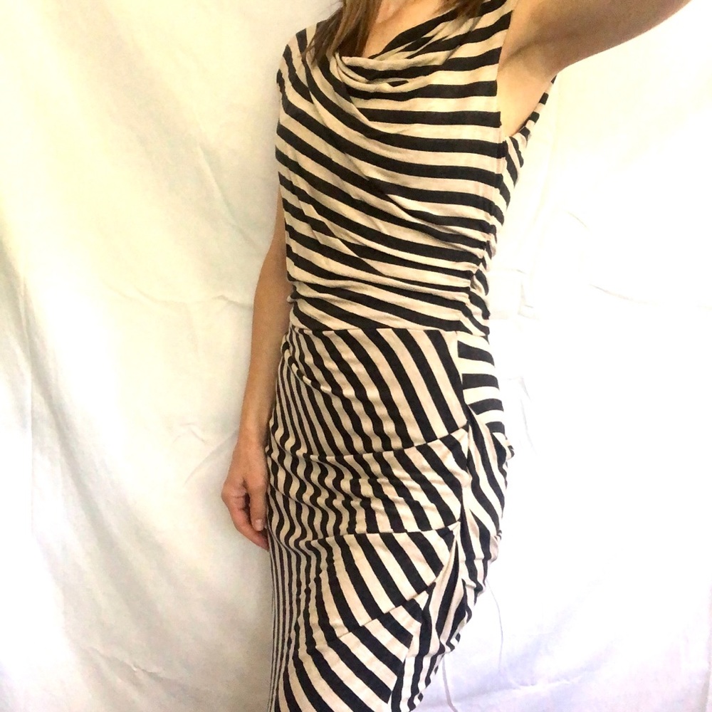 Anthropologie stretch knit striped gathered dress